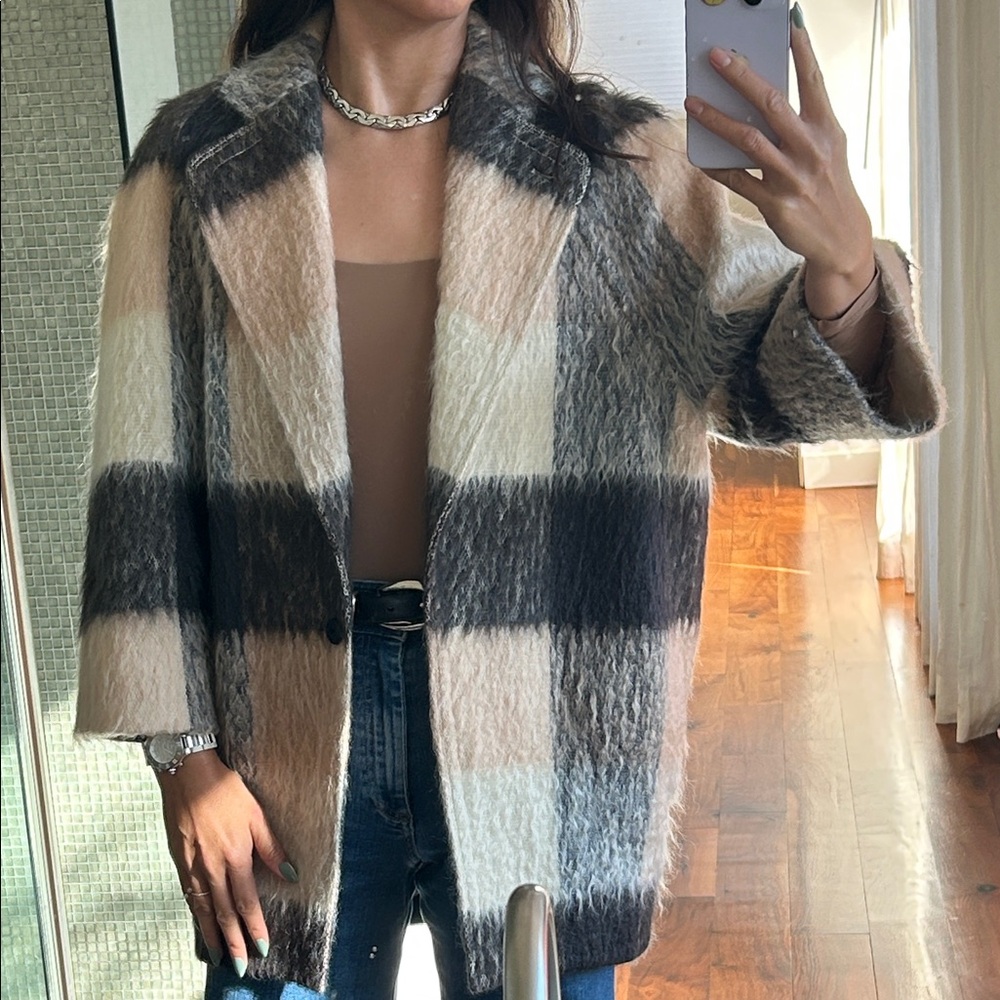Chloe Checked Mohair-Blend Cocoon Jacket Coat in Cream, Gray size FR 38 / US 6